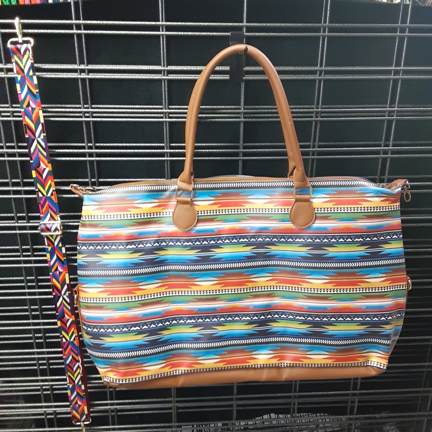 Oversized Serape Aztec Print Tote Bag with Guitar Strap